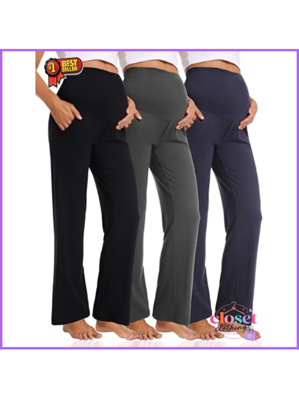 Wide Leg Maternity Pants Full Panel Pregnancy Work Pants Stretchy